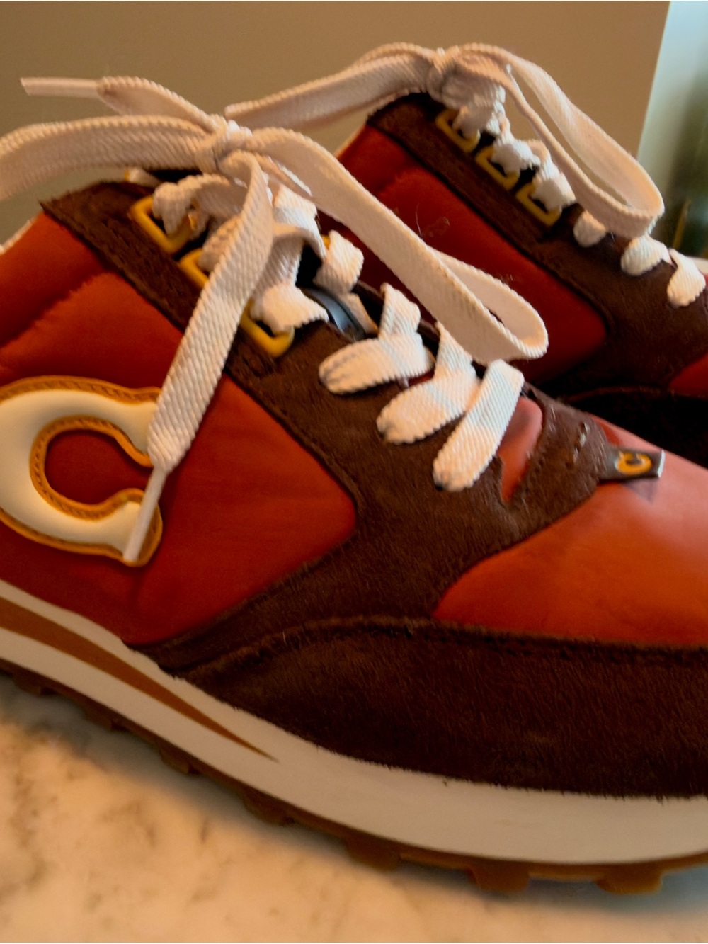 Coach Cream Sneaker Interior with Orange Logo